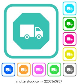 Octagon shaped transport sanction sign solid vivid colored flat icons in curved borders on white background
