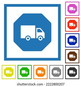 Octagon shaped transport sanction sign solid flat color icons in square frames on white background