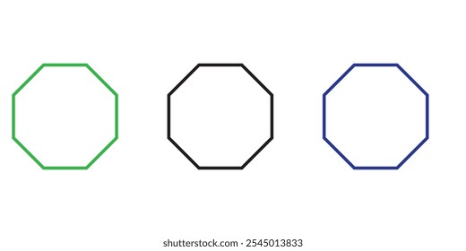 octagon shapes with outlines and fill colors, fields for logos or symbols, math teaching pictures.