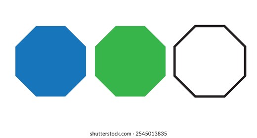 octagon shapes with outlines and fill colors, fields for logos or symbols, math teaching pictures.