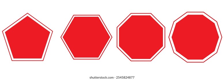 octagon shapes with outlines and fill colors, fields for logos or symbols, math teaching pictures. 333