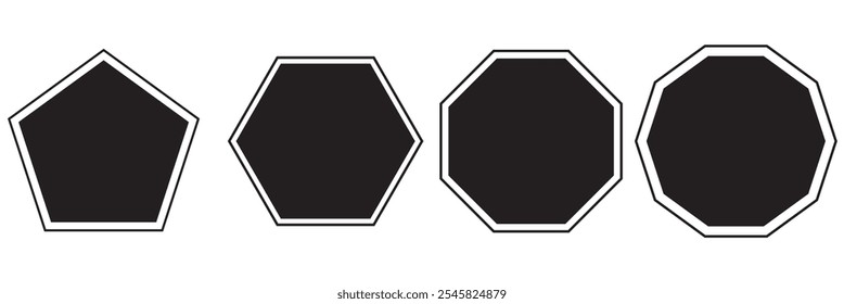 octagon shapes with outlines and fill colors, fields for logos or symbols, math teaching pictures. 333