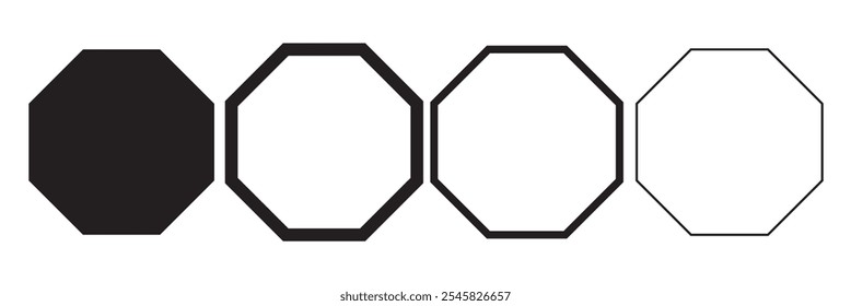 octagon shapes with outlines and fill colors, fields for logos or symbols, math teaching pictures. 333