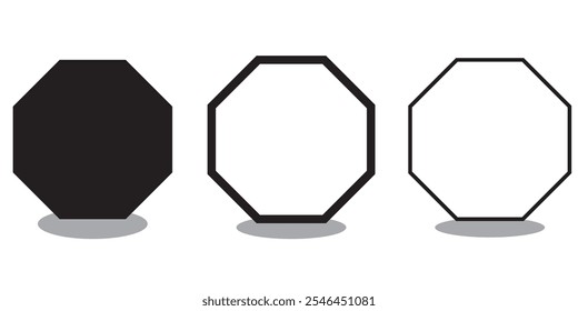 octagon shapes with outlines and fill colors, fields for logos or symbols, math teaching pictures.