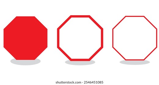 octagon shapes with outlines and fill colors, fields for logos or symbols, math teaching pictures.