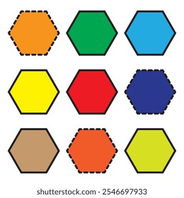 octagon shapes with outlines and fill colors, fields for logos or symbols, math teaching pictures.