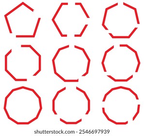 octagon shapes with outlines and fill colors, fields for logos or symbols, math teaching pictures.