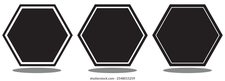 octagon shapes with outlines and fill colors, fields for logos or symbols,