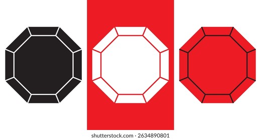 octagon shapes with outlines and fill colors, fields for logos or symbols, Diamond vector icon. Illustration vector graphic on white background.