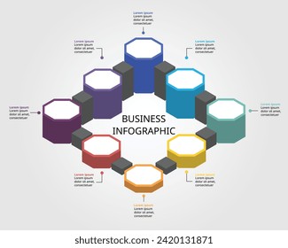 Octagon step level chart template for infographic for presentation for 8 element timeline