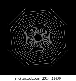 an octagon with thin white lines on a black background