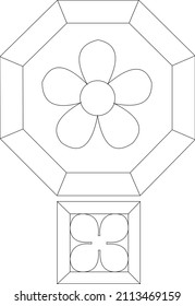 Octagon Tile With Connecting Element And Chinese Ornament Inside Oriental Style