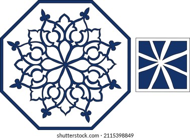 Octagon Tile With Ornament And Connecting Element