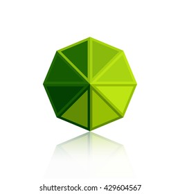 Octagon triangle green icon isolated on white background with reflection
