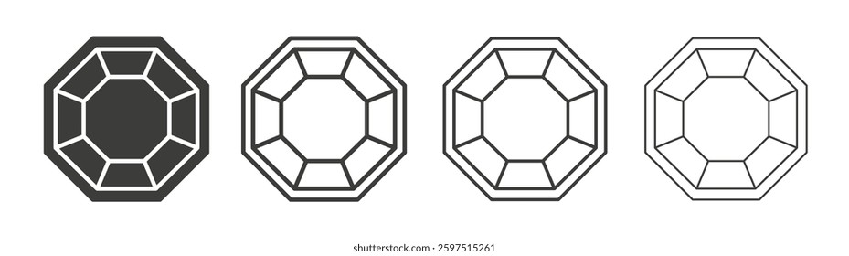 Octagon vector icon set in black and white color.