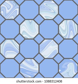Octagon vector marbled seamless pattern. Repeating sky blue texture for tile and mosaic design, floor and wall decor, wrapping, textile, fabric, interior, pillow design.