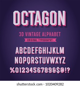 'Octagon' Vintage Retro 3D Sport Alphabet. Original Athletic Department Typeface. Retro Typography. Vector Illustration.