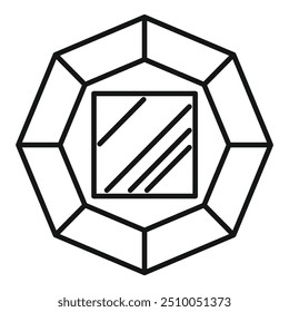 Octagon window frame with glass reflecting sunlight line art icon for apps and websites