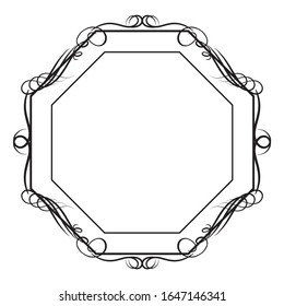 Octagonal antique ornament borders, calligraphic illustrations, black and white vector data