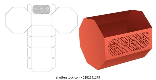 Octagonal bowl with stenciled pattern die cut template and 3D mockup
