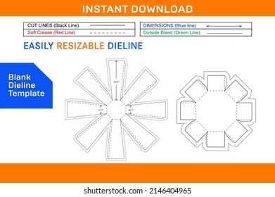 Octagonal box with lid dieline template and 3D box design