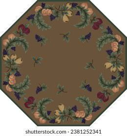 Octagonal Carpet Rug Pattern. Brown Background.