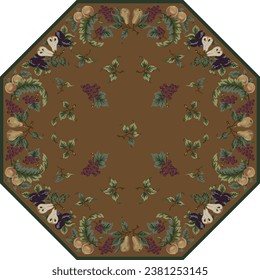 Octagonal Carpet Rug Pattern. Brown Background.