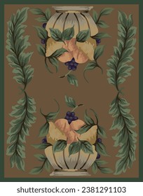 Octagonal Carpet Rug Pattern. Brown Background.
