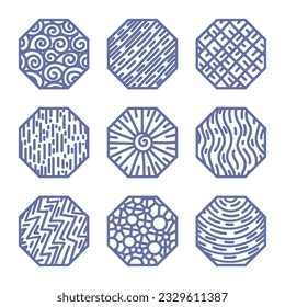 Octagonal design elements with a variety of internal pattern filling
