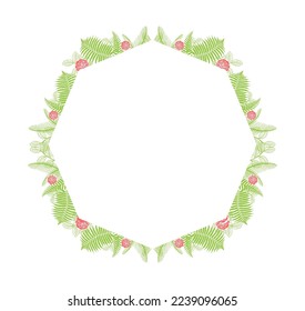 Octagonal frame. Green and red. Flower wedding frames for invitations, stickers, souvenirs, gifts and ornaments.

