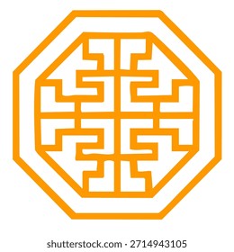 Quadro octogonal com janela ou retículo labirinto padrão cor laranja