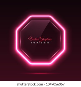 Octagonal glass banner. Transparent billboard with neon lights. Vector illustration. - Powered by Shutterstock - Get 15% off with code: PIKWIZARD15