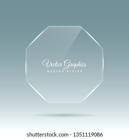Octagonal glass banner. Transparent billboard with highlights. Vector illustration.