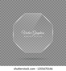 Octagonal glass banner. Transparent billboard with highlights. Eps10 vector