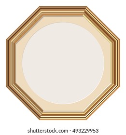 Octagonal golden picture frame with the round passe-partout. Vector illustration