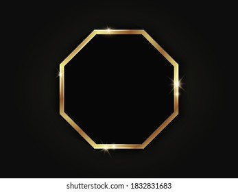 Octagonal golden sparkling frame isolated on a black background.