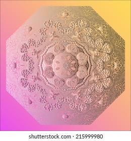 Octagonal grey ornament on a purple and yellow background