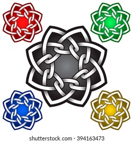 Octagonal logo symbol in Celtic style. Tribal tattoo symbol. Silver stamp for jewelry design and samples of other colors.