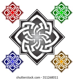 Octagonal logo template in Celtic knots style. Stylish tattoo symbol. Silver ornament for jewelry design and samples of other colors.