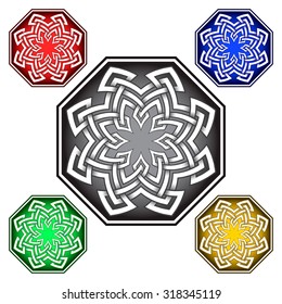 Octagonal logo template in Celtic knots style. Stylish tattoo symbol. Silver ornament for jewelry design and samples of other colors.