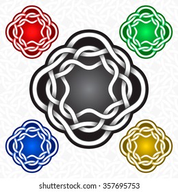 Octagonal logo template in Celtic knots style. Tribal tattoo symbol. Silver ornament for jewelry design and samples of other colors.