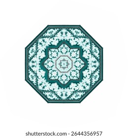 Mandala octogonal com detalhes florais e simetria geométrica