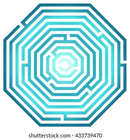 Octagonal maze / labyrinth isolated on white, for kids games, book and leisure