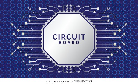 Octagonal microchip processor with circle ring texture on the blue background. AI. Electric circuit board. High tech background. Metal  Computer CPU concept. Motherboard digital chip.