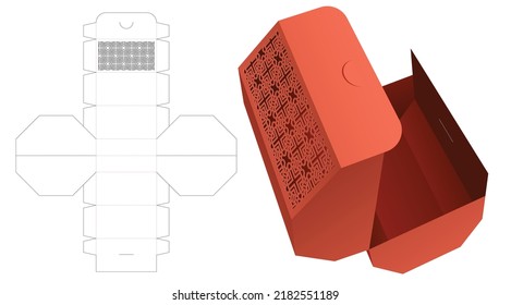 Caja de cambios de apertura intermedia octagonal con plantilla de corte de muelles de patrón estampado y mofa 3D