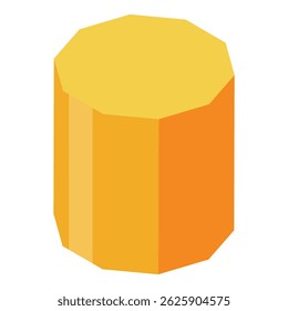 Octagonal prism with flat faces and straight edges, showcasing a three dimensional geometric form in vibrant yellow and orange hues