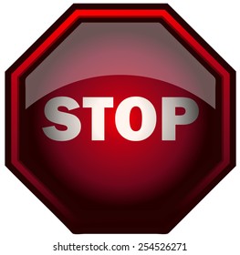 Octagonal Red Stop Glossy Warning Sign, Vector Illustration isolated on White Background. 