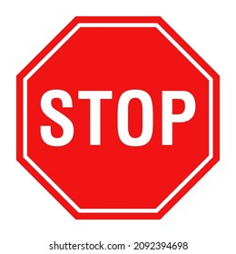 Octagonal red stop sign isolated on white background. Stop sign vector template.