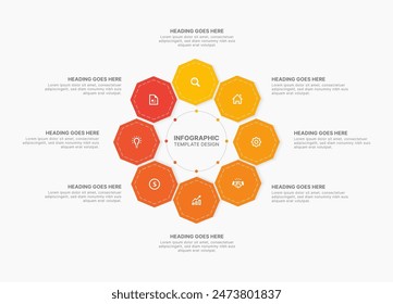 Achteckige runde Infografik Design-Vorlage mit 8 Optionen