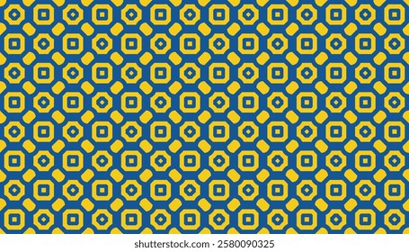 Octagonal seamless geometric pattern combination of orange and blue. Perfect for printing, design and textiles